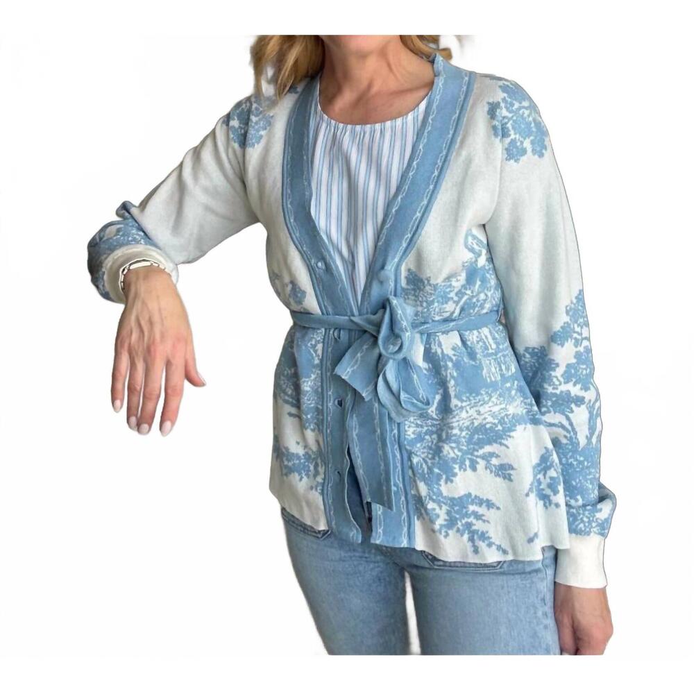 NEW NEVER A WALLFLOWER grasse cardigan top in blu toile